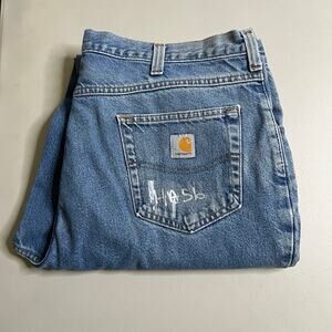 Carhartt Jeans Mens 38x36 Blue Denim Utility Work Pants relaxed Fit outdoors